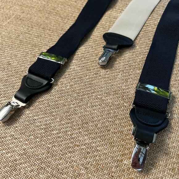 Trafalgar Suspenders Navy Elastic Black Leather Button On Braces Germany - Picture 3 of 10